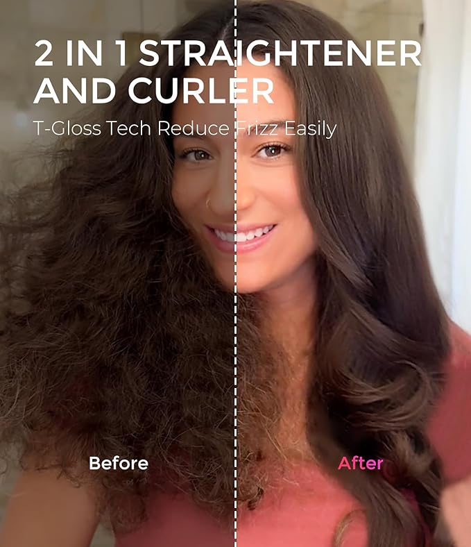 TYMO Thermal Brush Curling Brush - STYLUX 1.7 Inch Blowout Volumizer with Flexi-Fit for Hair Straightening, Heated Round Styler Tool, Hair Straightener and Curler 2 in 1, Dual Voltage, Pink
