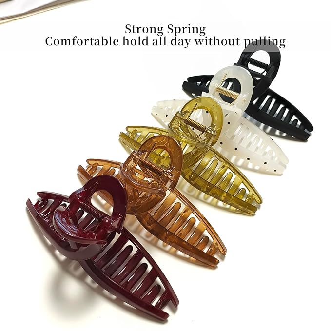5 Inch Extra Large Claw Clips, 13 cm No Slip Jelly Jumbo No Slip XL Hair Clips for Thick Long Curly Hair, Big Hair Claw Clips, 5 Pack