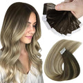 Sunny Tape in Hair Extensions Human Hair Dark Brown Balayage Blonde Hair Extensions Real Human Hair Tape ins 18 Inch Tape in Extensions 20Pcs 50g