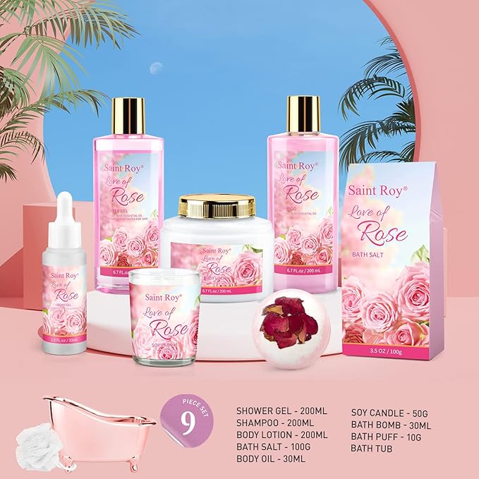 Bath Kit Christmas Gifts for Women, Spa Gifts bath Gift for Her Rose Mother Gift, Bath Set for Women, Luxury Home Spa bath and body Gift Basket, Bridal shower gift basket