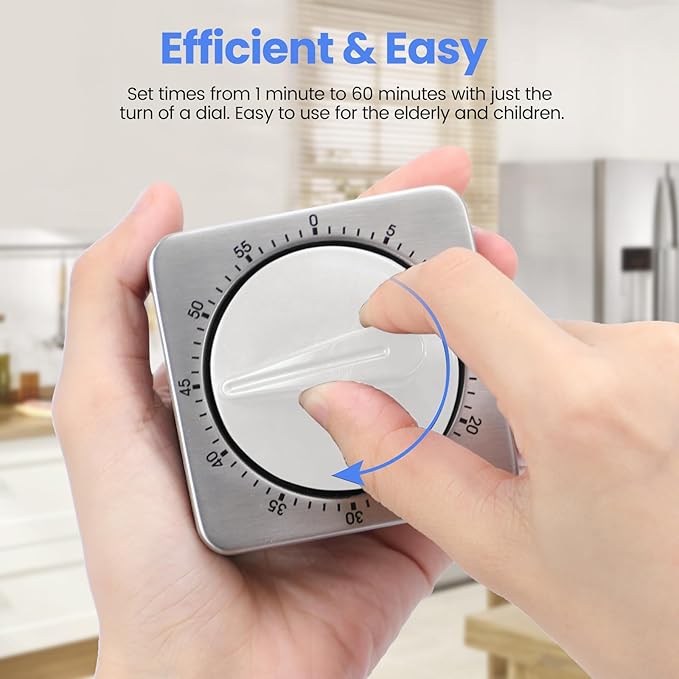 Kitchen Timers for Cooking, Chef Cooking Timer Clock with Loud Alarm,100% Mechanical Desk Timer - No Batteries Required - Magnetic Backing, Exquisite Stainless Steel Body - Countdown Reminder Magnetic