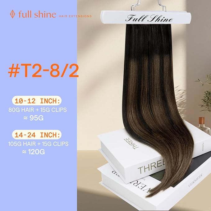 Full Shine Clip in Hair Extensions Dark Brown 22 Inch Balayage Hair Clip in Extensions Remy Hair Dark Brown Ombre Hair Extensions Real Human Hair Clip ins Straight 7 Pcs 120 G