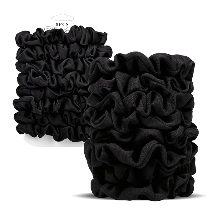 Satin Scrunchies for Women – 8PCS Blush & Brown Silk Hair Ties Set – No Crease, Frizz-Free, Gentle Elastic Hair Bands, Soft & Stylish Everyday Hair Accessories Gifts