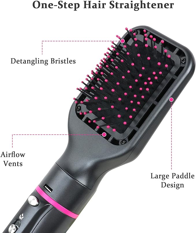 Hair Dryer Brush, 4 in 1 One Step Professional Hot Air Brush for Curling Drying Straightening Combing, [Ceramic Coating][Negative Ion] Volumizing Blow Dryer Brush