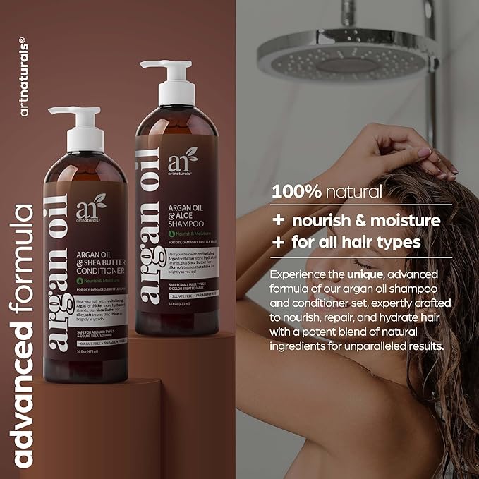 Argan Oil Shampoo and Conditioner Set - Sulfate-Free Formula with Nourishing Moroccan Oil and Keratin -for All Hair, Curly or Straight - Hydrate Repair Defy Frizz for Salon-like Results!16 Fl Oz 2 PK