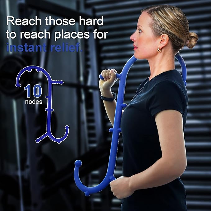 Shrdaepe Massage Trigger Point Cane, Body Deep Tissue, Handheld Back, Neck, Shoulder, Leg and Feet Massager Rod, Muscle Release Tool Self Massage Hook Cane Gifts for Women & Men, Blue