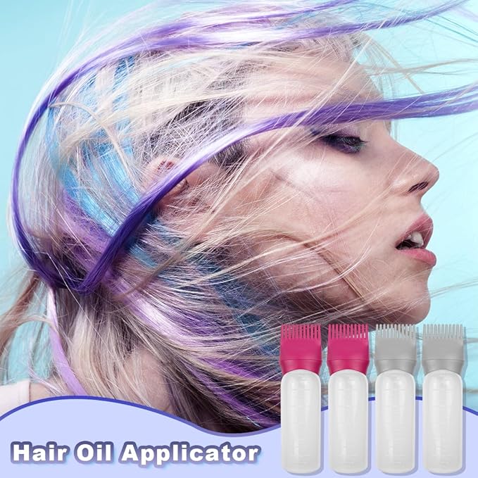 4 Pack Root Comb Applicator Bottle, Hair Oil Applicator, Oil Comb Applicator Bottle for Hair Dye Shampoos Hair Salons (Red+Grey)