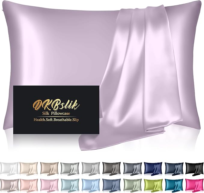 Silk Pillowcase for Hair and Skin, Mulberry Silk Pillow Cases King Size, Anti Acne Cooling Sleep Both Sides Natural Silk Satin Pillow Case Covers with Hidden Zipper, Gifts for Women Men, Lavender