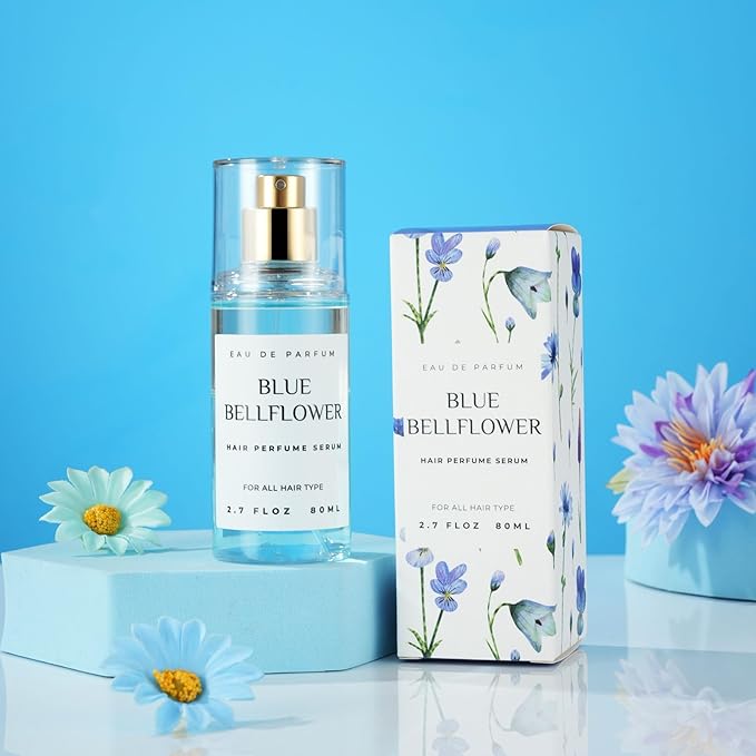 Hair Perfume for Women, Summer Lightweight Long Lasting Fragrance Mist - 3:7 Hydrating Serum Alcohol Free Formula, Argan Oil Scented Hair Spray with Keratin & Elastin (Blue Bellflower) 2.7 fl oz