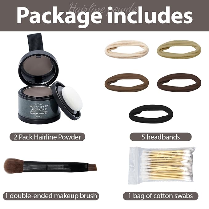 2 Pack Hairline Powder for Women and Men, Used to Root Touch Up Hair Color, Thinning and Gray Hair Coverage and Bald Spots Coverage, Dark Brown