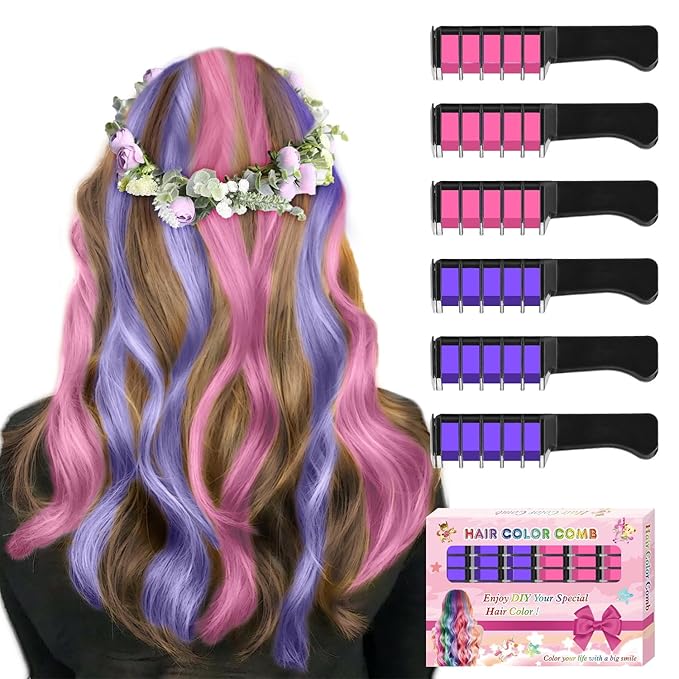 Hair Chalk for Kids - Temporary Bright Hair Color Comb, Washable Dye for New Year, Birthday, Cosplay, Halloween, Christmas
