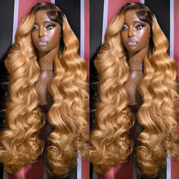 Honey Blonde Lace Front Wigs Human Hair 13x6 Ombre HD Transparent Lace Frontal Wig for Women 12A Body Wave Lace Front Wigs Human Hairs Pre Plucked with Baby Hair