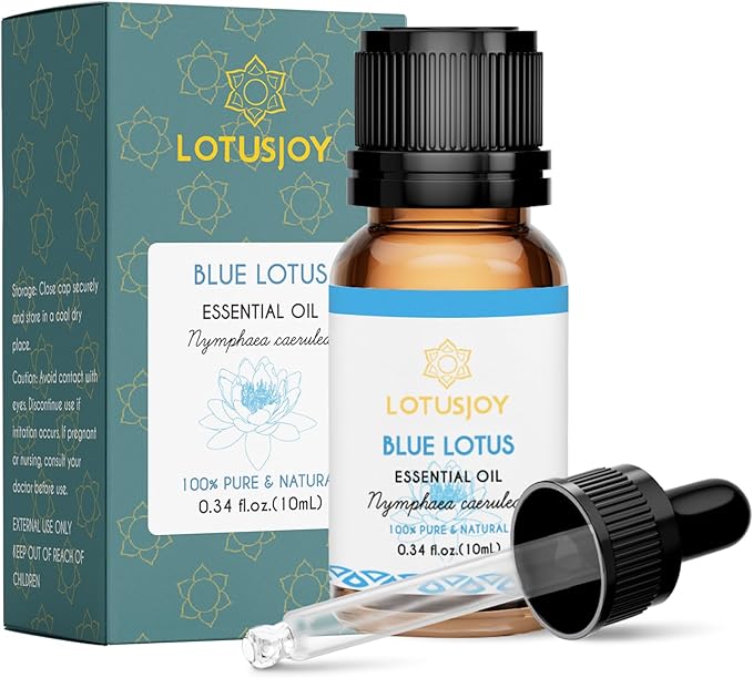 100% Pure Blue Lotus Oil 0.34 Fl Oz, Natural Blue Lotus Essential Oil in Amber Glass Bottle with Dropper for Diffuser, Massage, Skin & DIY Use