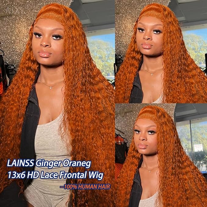 Ginger Orange Lace Front Wigs Human Hair Pre Plucked Deep Wave 13x6 HD Lace Frontal Wigs for Black Women Human Hair Glueless Colored Wigs Human Hair Lace Front Wigs 350# Wigs 26Inch