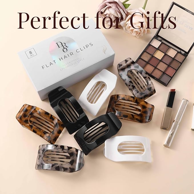 8 Pack Tortoiseshell Flat Hair Clips for Women – Large Neutral Matte No-Slip Rectangle Claw Clips for Thick & Thin Hair, Strong Hold Square Hair Accessories, Chic Neutral Leopard Pattern