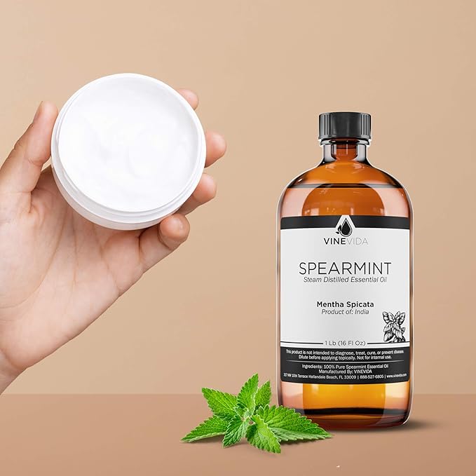 VINEVIDA Spearmint Essential Oil - 16 oz - Undiluted - DIY Candle Scents - Bulk for Soap Making & Skin Safe