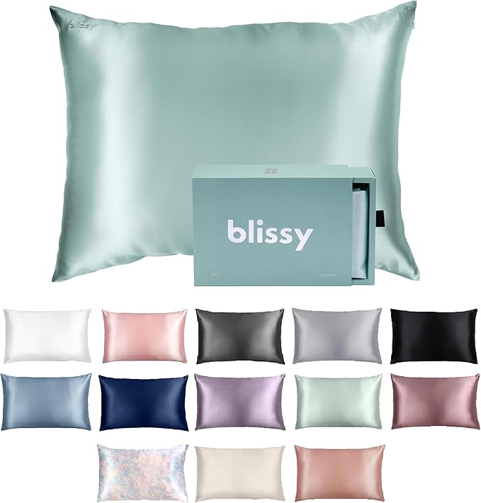 Blissy Silk Pillowcase - 100% Pure Mulberry Silk - 22 Momme 6A High-Grade Fibers - Silk Pillow Cover for Hair & Skin - Regular, Queen & King (Mint, King)