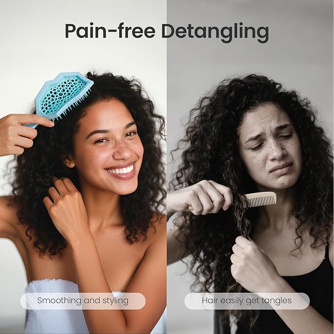 AIMIKE Glacier Detangling Brush, Pain-Free Detangler Brush for Curly Hair Wet & Dry Use, Glide Through Tangles with Ease, Vented Hairbrush for Women's 2c to 4c Curls, Blue