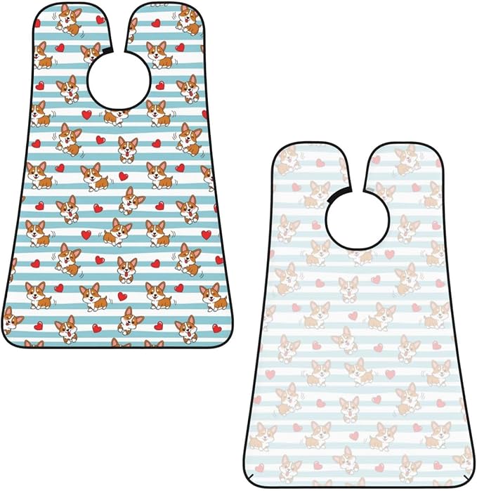 Strong Suction Cup Beard Grooming Bib, Non-Stick Hair Catcher, Waterproof, for Shaving, Cute Cartoon Lovely Corgi Dogs and Hearts