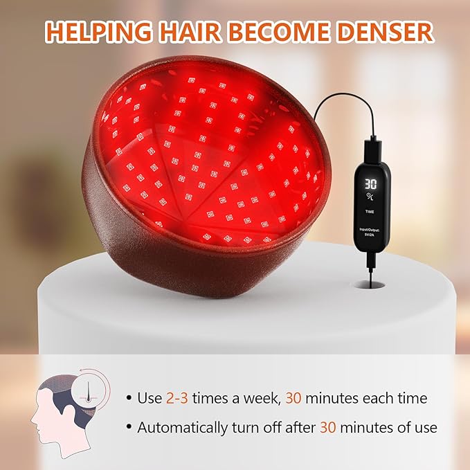 Laser Cap for Hair Growth, Red Light Therapy for Hair Growth, with Timer & Controller, Strengthening Hair Roots, Hair Thinning & Alopecia Treatment for Men & Women (Brown)