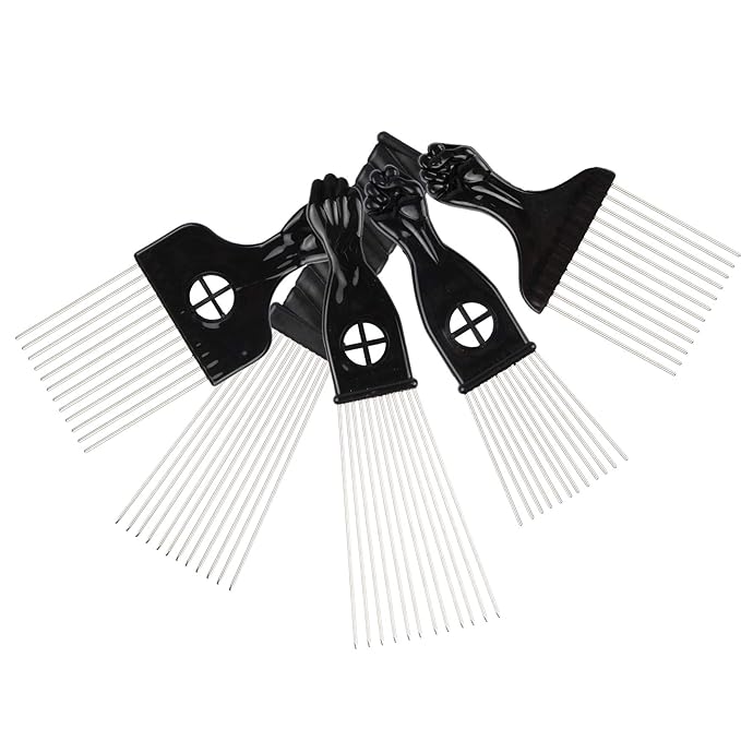 5 Pcs Afro Comb Metal African American Pick Comb Hairdressing Styling Tool Hair Pick for Hair Styling black