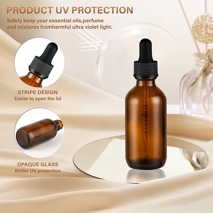 12 Pcs, 2oz Dropper Bottle, Amber Glass Eye Dropper Bottle, Tincture Bottles with Dropper, Leak-Proof Design, Stronger Suction, for All Kinds of Mixed Liquids