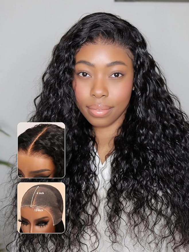 Julia Hair Bye Bye Knots Wig 13x4 Glueless Wigs Human Hair Mixed Curls Water Wave and Jerry Curly Fluffy Wig Pre Everything Pre Plucked Pre Cut HD Lace Bleached Knots Natural Black 20 Inch