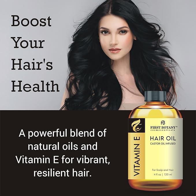 First Botany Vitamin E Castor Oil Encourages Hair Growth, Scalp & Hair Strengthening Serum, Nourishing Treatment for Split Ends, Dry Scalp, Safe for All Hair Types, 4 fl oz