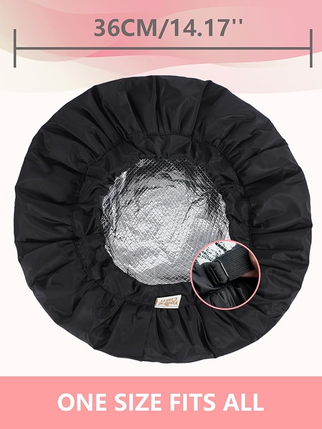 Years calm Heat Cap For Deep Conditioning Shower Cap，Reusable Three-Layer Structure Waterproof Hair Cap – Applicable Tofor Bathing, Hair Care, And Other Uses (Black, One Size)