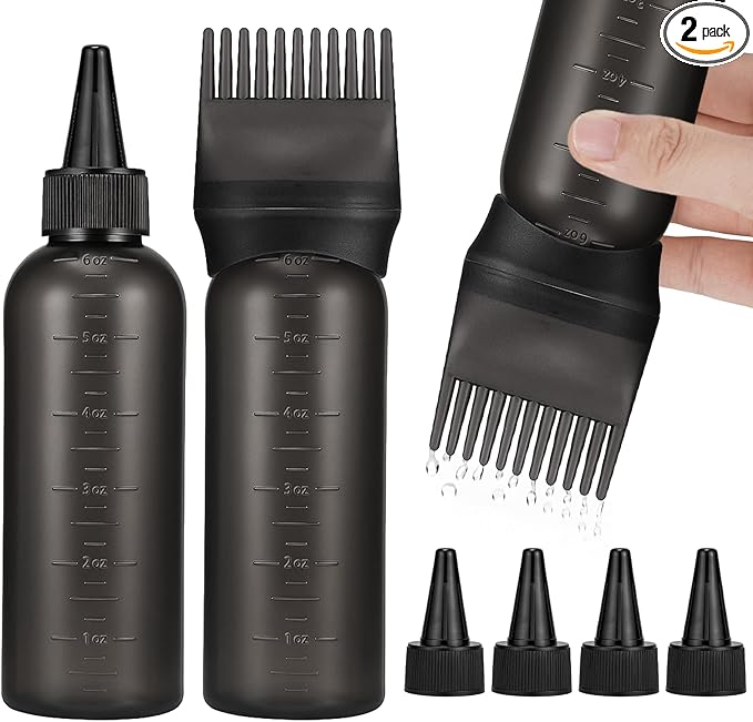 Pimoys Hair Oil Applicator Bottles Dye Brush for Women Scalp, Hair Color Products Things with Root Comb Hair Dye Tools, Black 2 Pack