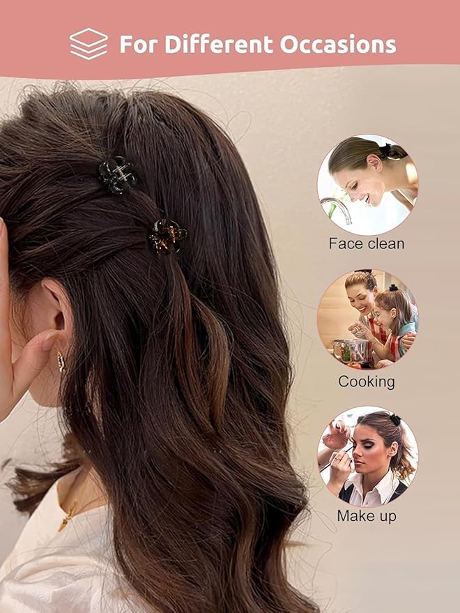 24 Small Hair Clips for Women Girls - Non-Slip Grip&Tangle-Free,Durable Plastic Mini Claw Clips (Tortoise & Black) for Thin/Medium Hair