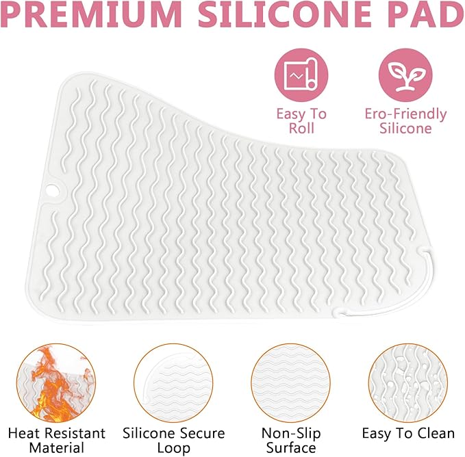 Larger Size Silicone Heat Resistant Mat for Curling Irons, Flat Irons, Hair Straightener and Other Hair Styling Tools, Portable Hot Tools Pad Cover for Travel Vanity Salon(12.0" x 9.0")
