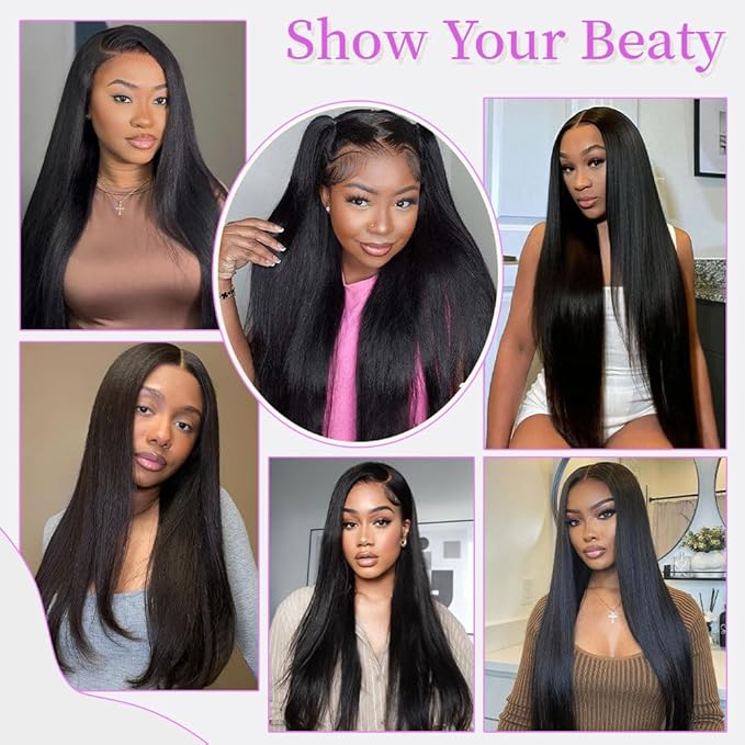 28 Inch Straight Wigs Human Hair Can Last 6-9 Months 200 Density HD Lace Front Wigs Human Hair 13x6 Real Virgin Human Wig Pre Plucked Tangle-Free Natural Black for Women