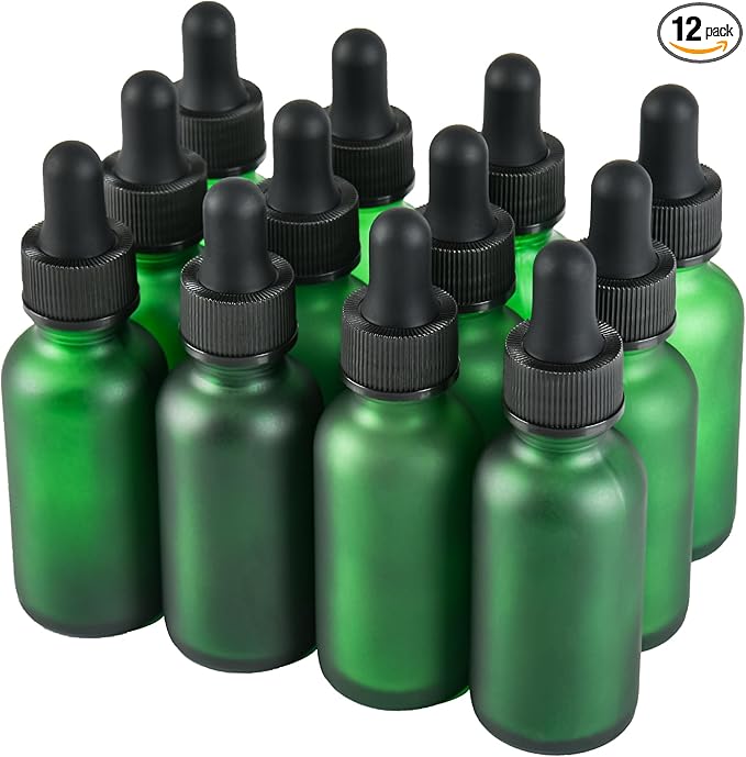 12 Pcs, 1oz Dropper Bottle, Green Glass Eye Dropper Bottle, Tincture Bottles with Dropper, Pretty Finish, Leak-Proof Design, Stronger Suction for All Kinds of Mixed Liquids
