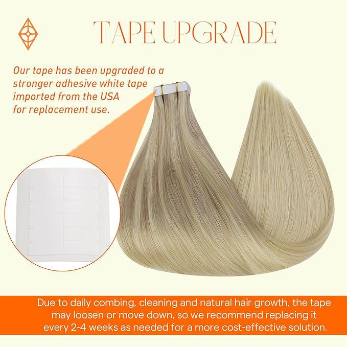 Full Shine Seamless Tape in Hair Extensions Nordic Color 18 Fading to 22 and 60 Blonde Human Hair Tape in Extensions Natural Real Hair Extensions Tape ins 20 Inch for Wedding 20Pcs 50Gram