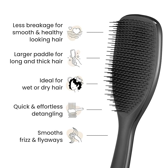 Tangle Teezer Large Ultimate Detangler Hairbrush for Wet & Dry Hair, Eliminates Knots & Reduces Breakage for Long, Thick, & Curly Hair Types, Black Gloss