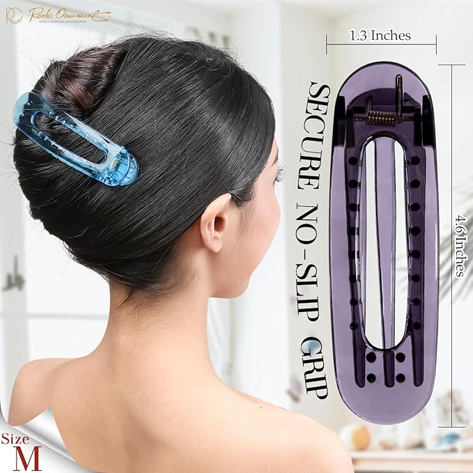 RC ROCHE 6 Pcs Flat Claw Hair Clips for Women Lay Down Barrettes No Crease Side Slide Thick Long Hair Duckbill French Against Head Jaw Claw Styling Clamp, Medium Transparent