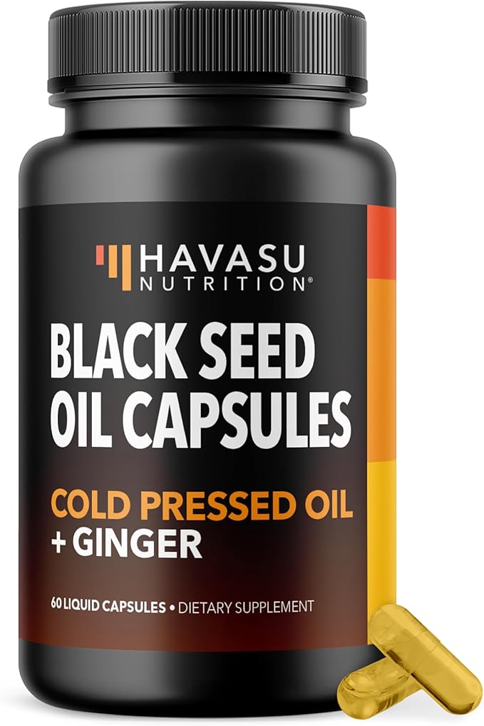 Black Seed Oil Capsules with Ginger Root Extract for Digestive Health & Immune Support - Cold Pressed Black Cumin Seed Oil & Ginger Supplement - 60 Count - Vegan, Non-GMO, Unflavored - 1 Month Supply