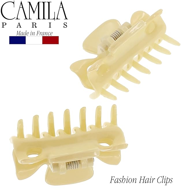 Camila Paris CP3512 French Hair Clip for Women, 1.5 inch Set of 2 Cream Girls Hair Claw Clips Jaw Fashion Durable Styling Hair Accessories for Women, Strong Hold No Slip Grip, Made in France