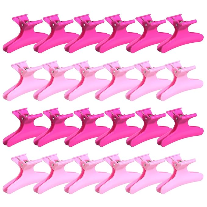 24 Pcs Pink and Hot Pink Butterfly Hair Clips for Styling and Sectioning - Pro Claws Clamps for Cutting, Coloring - Hair Accessories for Women Girls