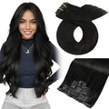 Moresoo Seamless Hair Extensions Clip in Black Clip in Extensions Real Human Hair Black Natural #1B Pure Skin Invisible for Women Long 120g/7pcs 16in