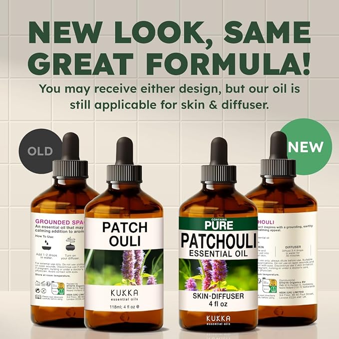 KUKKA Patchouli Essential Oils - 4 Fl Oz - for Hair, Skin, Diffuser, Aromatherapy & DIY Soap Making Scent
