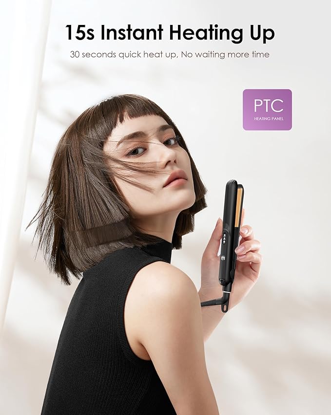 Mini Flat Iron, 0.7 Inch Ceramic Small Hair Straightener for Short Hair Curls Bangs, Portable Travel Iron Dual Voltage with Travel Pouch, 3 Temperature Adjustable