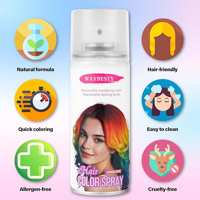 Temporary Hair Color Spray For Kids Women Men, Temporary Hair Dye Washable Hair Color Wax Non-Sticky For Cosplay Party DIY, Christmas Party, Halloween Crazy Hair Day (White, 4.06 oz)