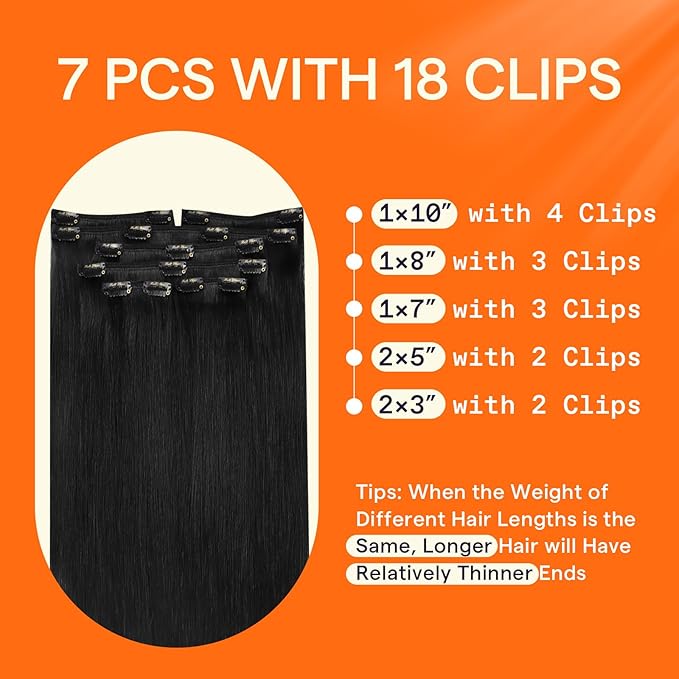 Full Shine 28 Inch Clip in Hair Extensions Real Human Hair Jet Black Long Clip in Extensions for Women Black Human Hair Straight 150 G Clip on Hair Extensions 7 Pcs