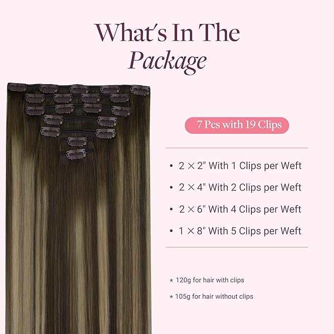 GOO GOO Clip in Hair Extensions Real Human Hair, Remy Human Hair Extensions Clip ins for Women, Natural Human Hair, 20inch 160g 7Pcs, #4/26/4 Balayage Chocolate Brown to Honey Blonde