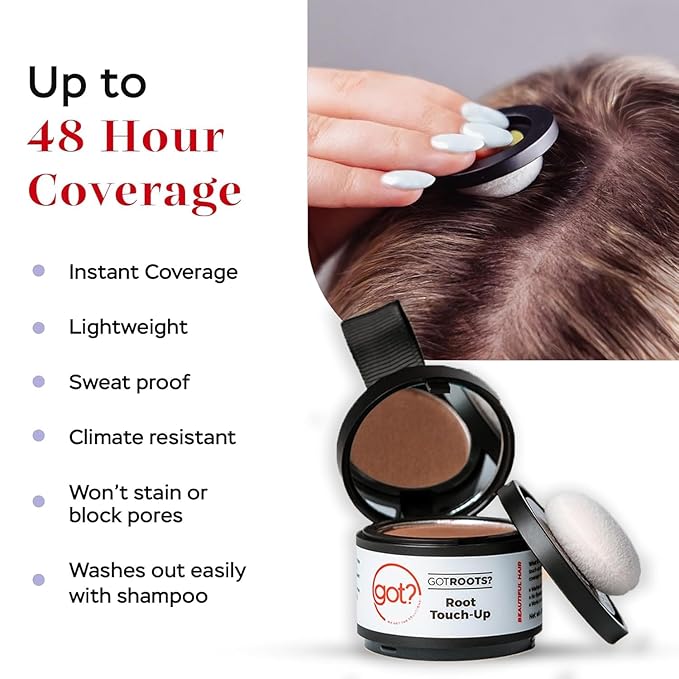 Got? Roots - Root Touch Up Hair Color, Brow, Beard, Hairline & Bald Spot Concealing Powder - Gray Root Coverage for Women & Men - 0.14 OZ Tub (Dark Brown, Pack of 2)