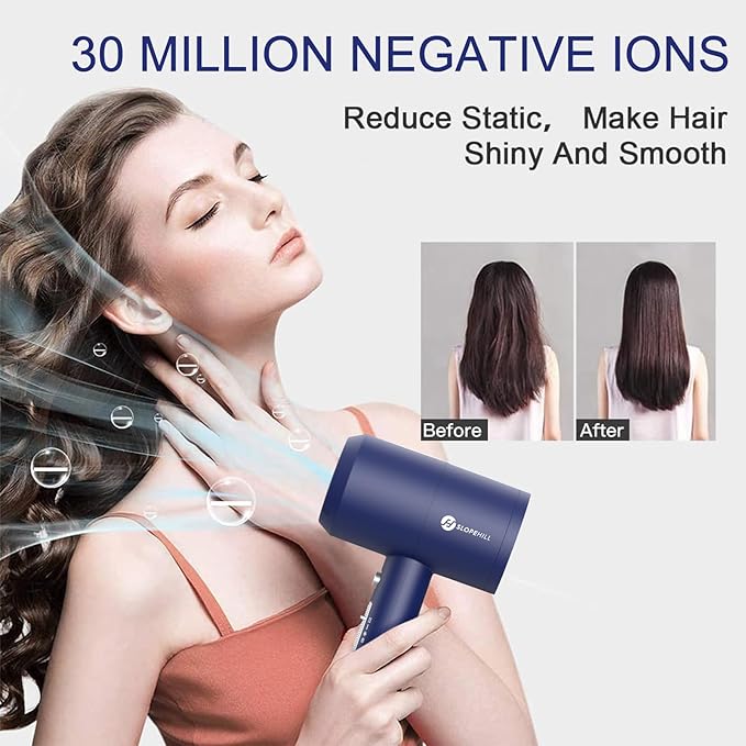 Slopehill Professional Ionic Hair Dryer, Powerful 1800W Fast Drying Low Noise Blow Dryer with 2 Concentrator Nozzle 1 Diffuser Attachments for Home Salon Travel (Prussian Blue)