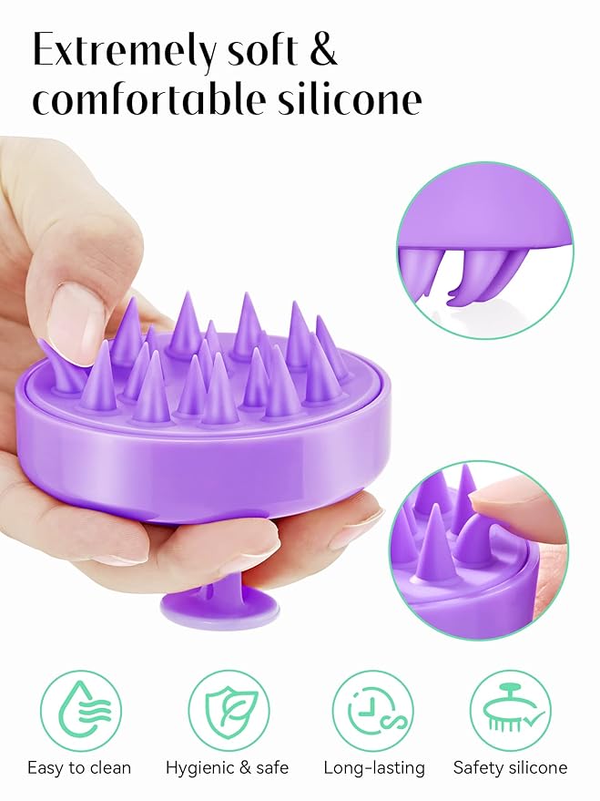 HEETA Scalp Massager Hair Growth, Soft Silicone Scalp Scrubber Shampoo Brush for Exfoliation, Dandruff Removal Head Massage Stress Relax, Wet & Dry Use for Thick Thin Curly Hair Care, Purple