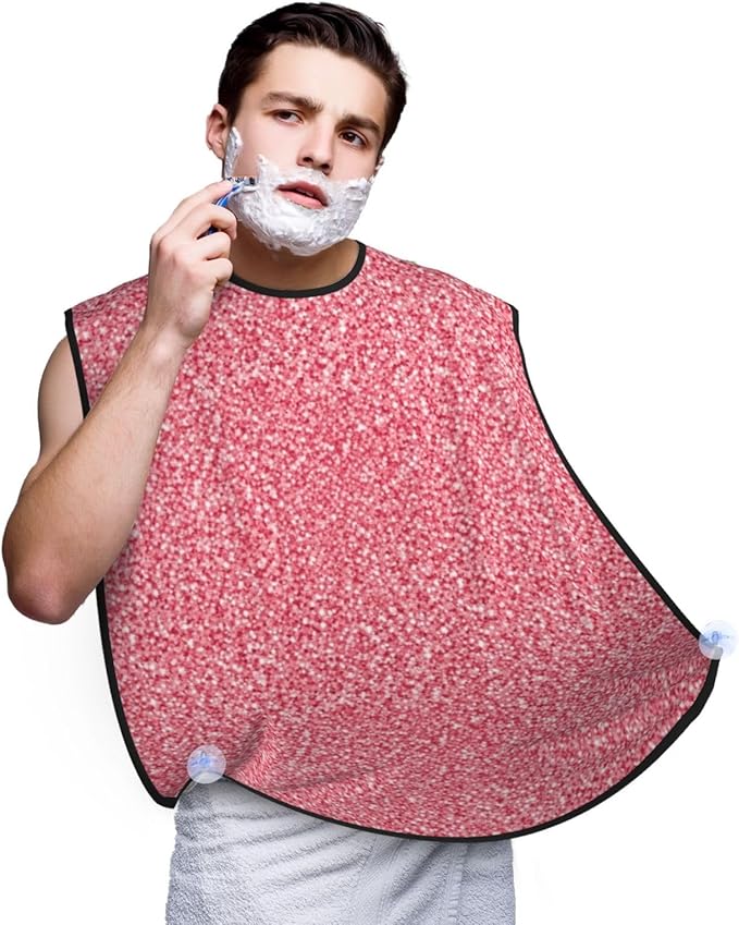 Waterproof Beard Grooming Bib, Pink Glitter Texture Shave Bib, Non-Stick Hair Catcher for Shaving Trimming, Apron Essential for Men Dad